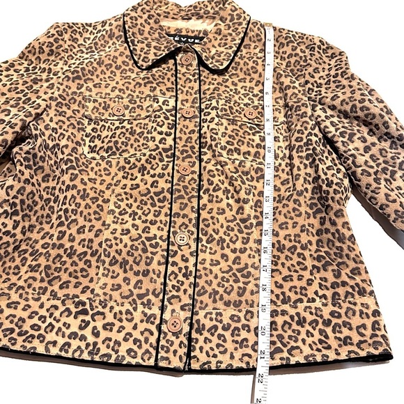 Revue Animal Print 100% Suede Leather Jacket Women's PL Petite Large - Picture 7 of 8